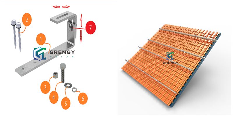 adjustable solar tile roof hook